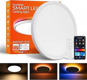 Smart LED Ceiling Light Flush Mount,16 Inch RGB, Dimmable 2700K-6500K, Night Light 2000K, Memory Function, Compatible with Alexa, Google, Tuya