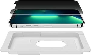 Belkin Privacy Tempered Glass Screen Protector for iPhone 13 and 13 Pro, Treated Surface with Anti-Fingerprint Coating and Bubble Free Application with Included Easy Align Tray