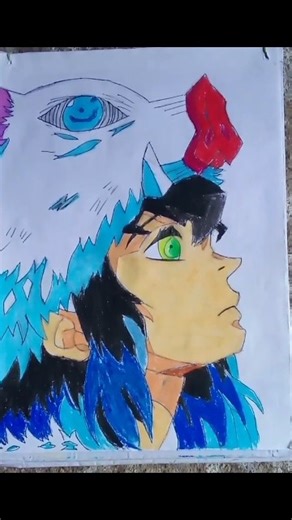 Drawing Inoske with oil pastel colour.