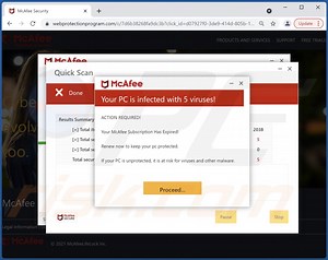 McAfee - Your PC is infected with 5 viruses! POP-UP Scam
