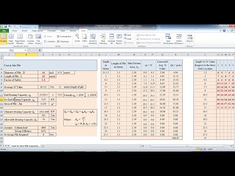 Pile Capacity Calculation in Excel Sheet Using SPT Value