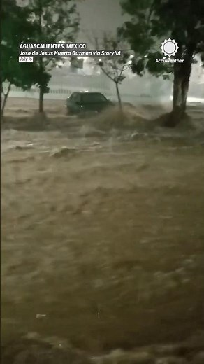 Car Swept Away By Flooding In Mexico