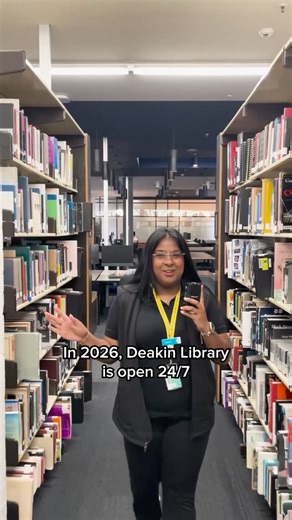 DeakinLife | For all current Deakin students on Instagram: "BIG NEWS: Deakin Library is going 24/7 📚 From 2026, you can study any time, day, night, or deep-into-assignment-panic hours. 🗓️ From Jan 12: Waurn Ponds, Waterfront & Warrnambool 🗓️ From Feb 2: Burwood 🌙 After hours = Deakin students & staff only 👉 Bring your Student ID to swipe in 📱 Download SafeZone if you’re studying overnight"
