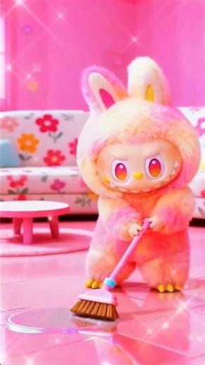 labubu in full swing cleaning dayll weekend cleaning routine #cute #labubu #cleaning #shorts