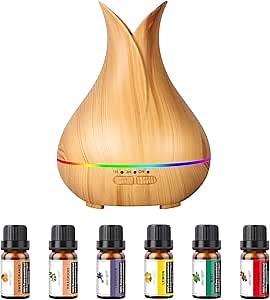 Amazon.com: Grevol Aromatherapy Diffuser with Essential Oils Included, 150ml Small Cute Aroma Diffuser with 15 Color LED Light&3 Times, Waterless Auto Off Essential Oil Diffusers for Home Bedroom(Wood) : Health & Household