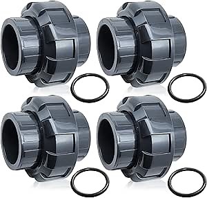 PVC Union Pipe Fitting, 4Pcs 1inch Slip Union Coupling Adapter, Schedule 80, EPDM O-ring, Socket x Socket, Grey