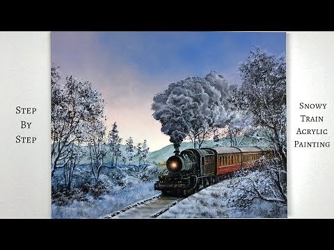 Snowy Train STEP by STEP Acrylic Painting (ColorByFeliks)