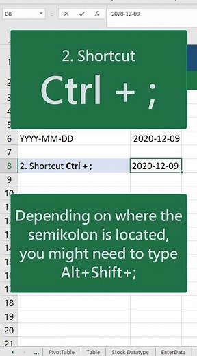 Tre olika sätt att skriva dagens datum i Excel #Shorts