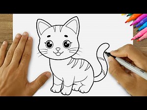 How to Draw Cute Cat Easy | Step by Step Simple Kitten Drawing Tutorial