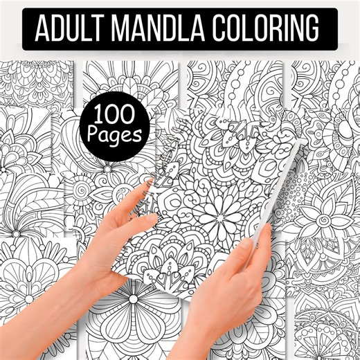 100 Mandala Coloring Pages - Stress Relief Adult Coloring Book (PDF Download) - Etsy