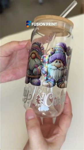 UV Metallic Sticker on Christmas Glass Tumbler