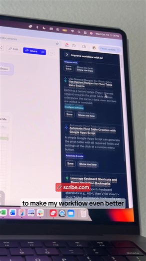 Tired of explaining the same processes over and over? With Scribe, you can capture any workflow in seconds and share it as a guide instantly. Here’s how Scribe Workflow AI helps you level up: ⚙️ Capture workflows automatically. Turn any process into a clear, step-by-step guide. 💡 Help people get it right. On-screen walkthroughs guide them as they work. 🚀 Improve processes with AI suggestions. Streamline steps, reduce confusion, and optimize how your team works. Make knowledge instantly accessi