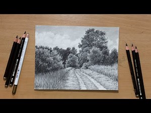 Landscape Drawing in Graphite Pencil Step by Step