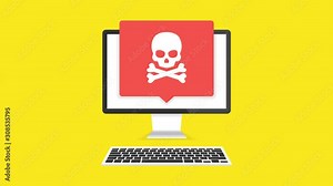 Computer with virus on the screen. Loop animation. 4K resolution.