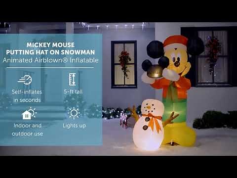 MICKEY MOUSE PUTTING HAT ON SNOWMAN Animated Airblown® Inflatable