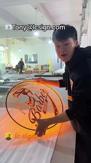 Acrylic back-lit sign for your shop!👋⬇️ #led #ledsign #outdoorlighting #backlit #backlitsign #arcylic #arcylicart #businesslogo #artwork #signsupplier #signfactory #lcsign #foryou #foryoupage #reels #signmaking #signmaker #us #barber