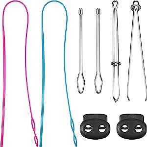 8 Pcs Drawstring Threader Tool Set, 2 Flexible Plastic Drawstring Replacement Tool 2 Metal Threaders 2 Metal Tweezers and 2 Cord Locks for Shorts Hoodies