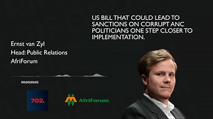 9.9K views · 179 reactions | Luister hier: Ernst van Zyl se radio-onderhoud op 702 waar hy AfriForum se standpunt bespreek oor die nuwe wetsontwerp wat geteikende Amerikaanse sanksies moontlik maak teen ANC-politici wat by korrupsie en menseregteskendings betrokke is. | AfriForum | Facebook