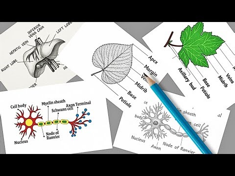 "Neuron, Liver & Leaf Drawing For Students | Biology Drawing Step By Step | Science Diagram Easy"