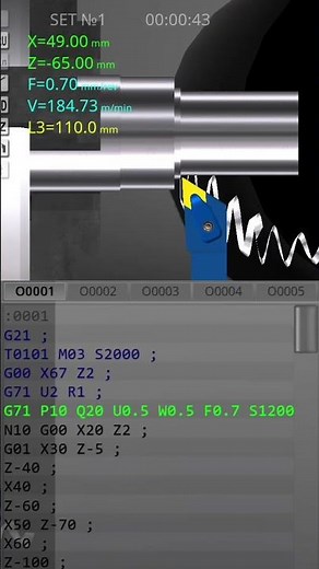 CNC Lathe G70 & G71 : finish and rough cycle #shorts #cnc #gcode