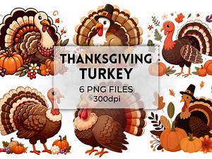 Thanksgiving Turkey Clipart Digital Download, High-resolution 300 DPI PNG Files, Festive Fall Art for Crafts and Designs, 6 Turkey Graphics - Etsy