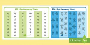 300 Common High-Frequency Words Word Mats