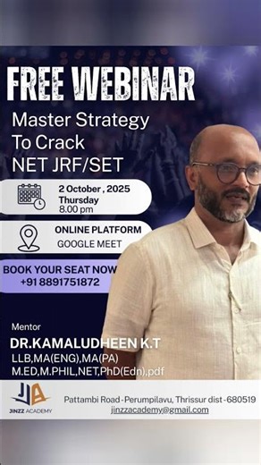 How to crack NET JRF/SET#Free Webinar#Jinzz Academy