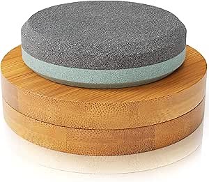 Sharp Pebble Puck/Disk - Axe/Hatchet Large Sharpening Stone- Whetstone Blade & Tool Sharpener- Dual Grit Multipurpose Waterstone Sharpener with Bamboo Box