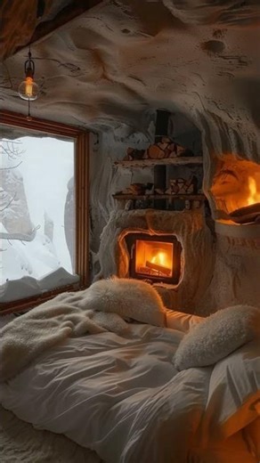 Cozy Winter Evening ❄️ Firelight & Soft Snow Ambience #snowroomradio #relax #cozynights #rain