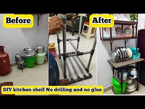 Diy kitchen storage shelf with pvc pipes no glue no drilling 😀|Pvc pipe shelves