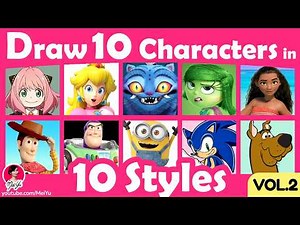 Draw 10 Characters in 10 Art Styles Swap Challenge | New Kawaii Drawing School Book by Mei Yu