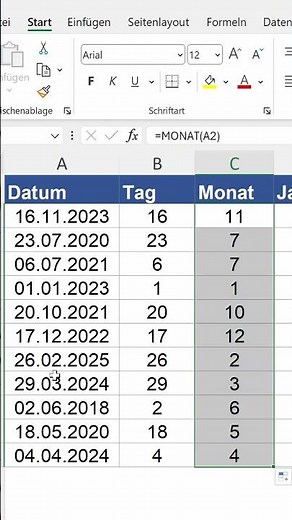 Extract day, month and year from date in Excel