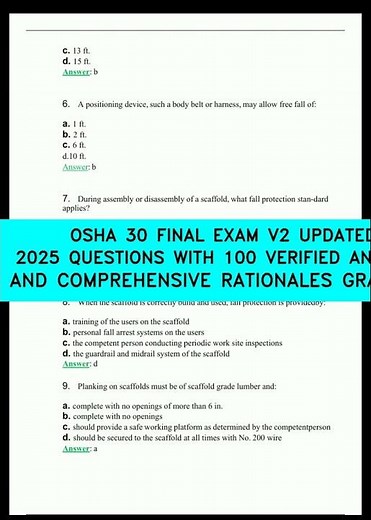 OSHA 30 FINAL EXAM V2 UPDATED 2025 QUESTIONS WITH 100 VERIFIED ANSWERS AND COMPREHENSIVE RATIONAL