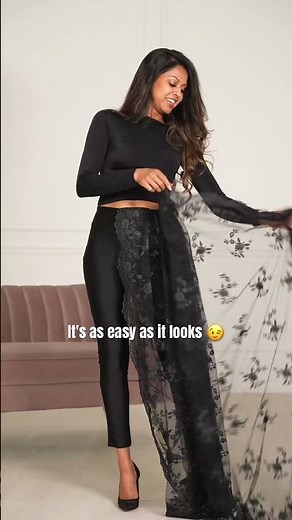 Black Saree dhoti drape | laxmi saree drape | modern saree look | how to drape half saree | #shorts