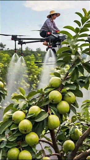 Process of spraying pesticides in a guava orchard using a drone