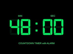48 Minute Countdown Timer with Alarm on Start and Finish time , glowing Digital Clock Timer Free!