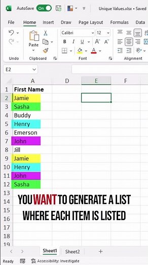 Create a List of Unique Values in Excel - tutorial