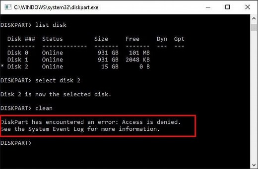 Fix Diskpart Clean Not Working on Disk/USB/SD Card [5+ Fixes]