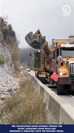 Excavator Boom Telescoping Machine Innovation fo Rock Cleanup on Steep Mountain Slope