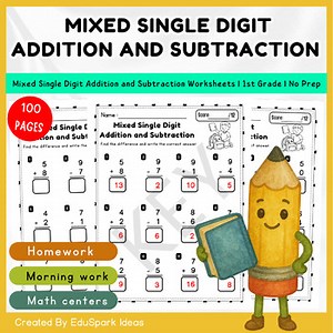 Single Digit Math Practice | Addition & Subtraction Worksheet for First Grade