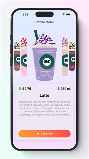 SwiftUI Coffee UI Animation ☕ | Interactive Carousel + Info Card