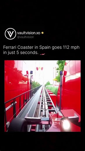 Vaultvision on Instagram: "The Ferrari Land Coaster in Spain, known as Red Force, is the tallest and fastest roller coaster in Europe. It launches riders from 0 to 112 mph (180 km/h) in just 5 seconds, giving the sensation of a Formula 1 start. Standing 367 feet (112 meters) high, it offers breathtaking views before a near-vertical drop. This engineering marvel delivers pure adrenaline, recreating the speed and power of a Ferrari 🏎️ Follow ( us )@vaultvision.xo for more 🙌 #fyp"