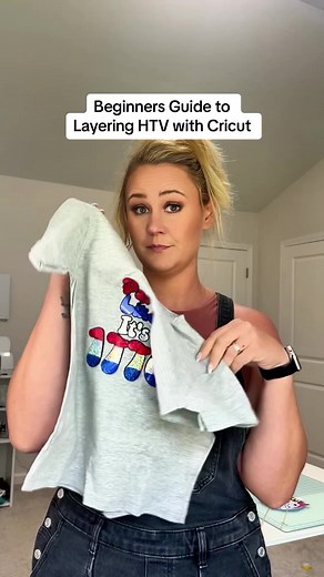 If you’re new to layering heat transfer vinyl, then this is a super quick beginners guide to HTV layering 🙌 Step one cut out and weed all of your vinyl and my biggest tip is to always check your vinyl before you pull it out of your Cricut. Don’t hit those two arrows that go up and down. You want to test it and if it’s not cut all the way through then send it through your machine again hitting that large C button. Step two weed out all of that vinyl you just cut that way you’re ready to layer ev