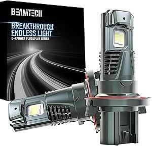BEAMTECH H13/9008 Bulbs, G-XPower Chips 500% Brighter 6500K Xenon White Fog Light Bulbs, Plug and Play, Pack of 2