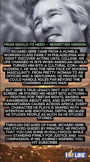 “From Pretty Woman to Powerful Activist — The Transformation of Richard Gere”