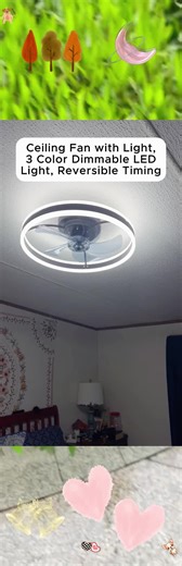 Ceiling Fan with Light, 3 Color Dimmable LED Light, Reversible Timing#fyp