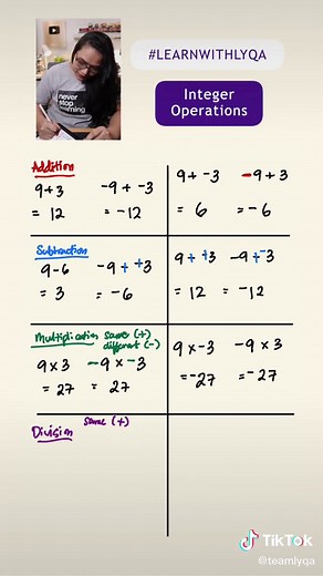 How to add, subtract, multiply, and divide integers #LearnItOnTikTok #LearnwithLyqa #Integers #Math