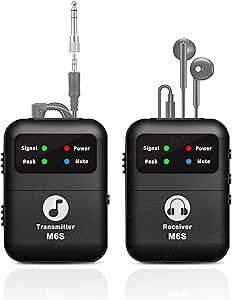 Wireless in Ear Monitor System, 2.4G Stereo Wireless IEM System with Beltpack Transmitter Receiver Auto-Pairing, 164ft for Studio, Band, Live Performance
