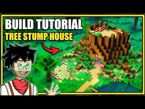 Minecraft : How To Build a Tree Stump House ( Survival Starter Base Tutorial )