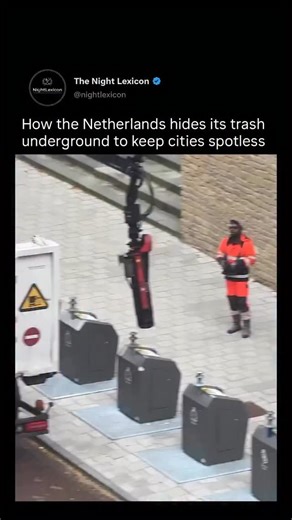 The Night Lexicon on Instagram: "What looks like an ordinary street corner is actually part of one of the world’s smartest waste-management systems. Across the Netherlands, trash bins are built underground, storing waste several meters below the surface. When they’re full, special trucks use hydraulic cranes to lift the containers, empty them, and place them back — quietly, cleanly, and without cluttering the street. This system saves space, reduces odors and pests, and keeps neighborhoods notic